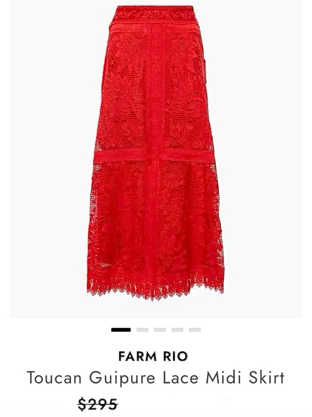 New FARM Rio Toucan Guipure Crochet Red Lace Midi Skirt Medium Cocktail Party - Picture 4 of 16